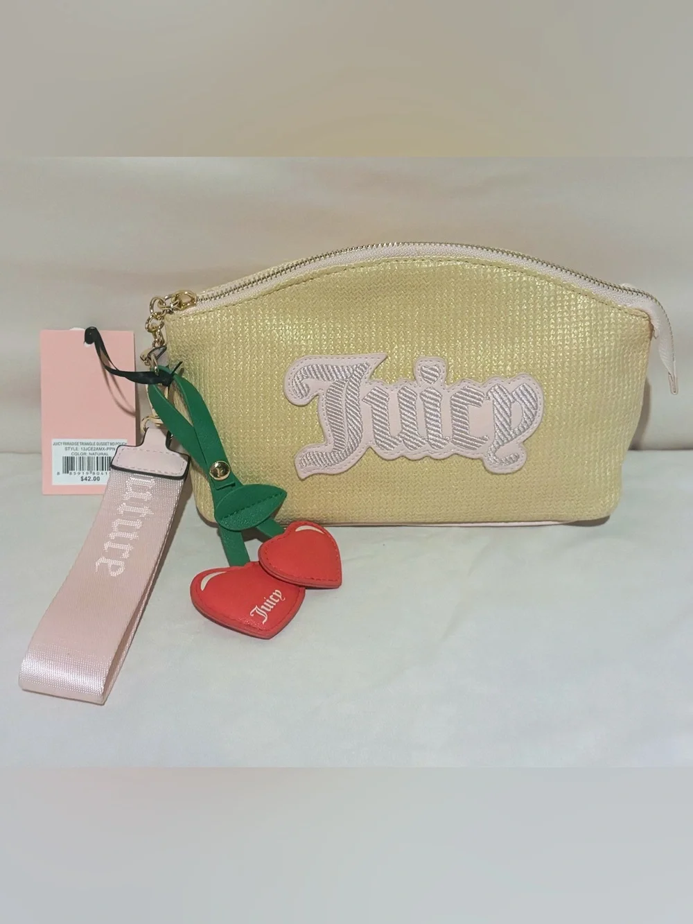 Juicy Couture Paradise Triangle Woven Gusset Pouch Set - Cream